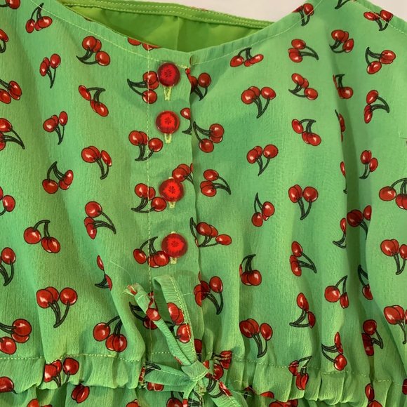 Apple Green with Cherries Sun Dress - Picture 3 of 12